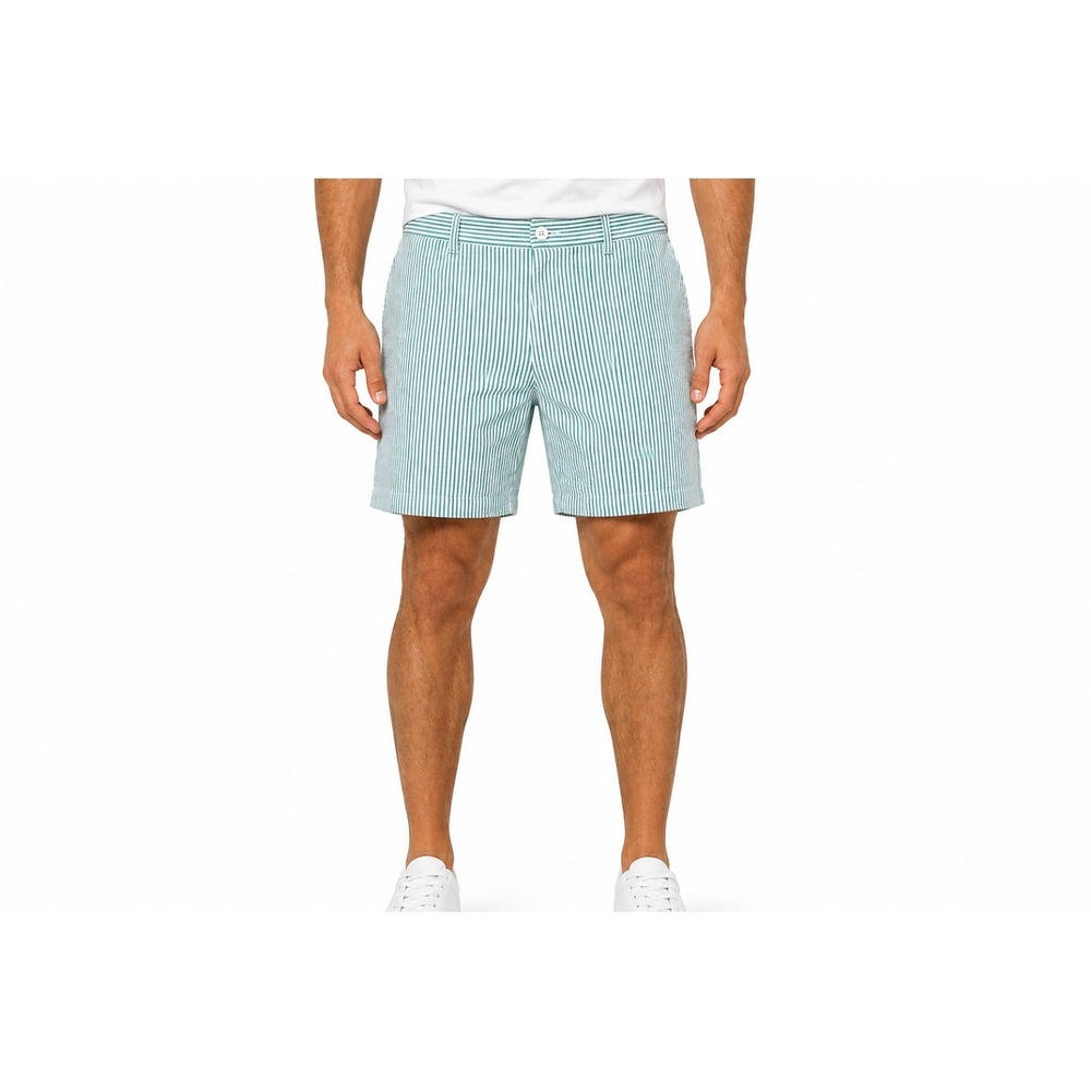 Oxford Golf Seersucker Shorts Men 36 Green White Stripe Stretch Lightweight Zip